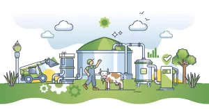Biogas plant with renewable green bio gas fuel production outline concept