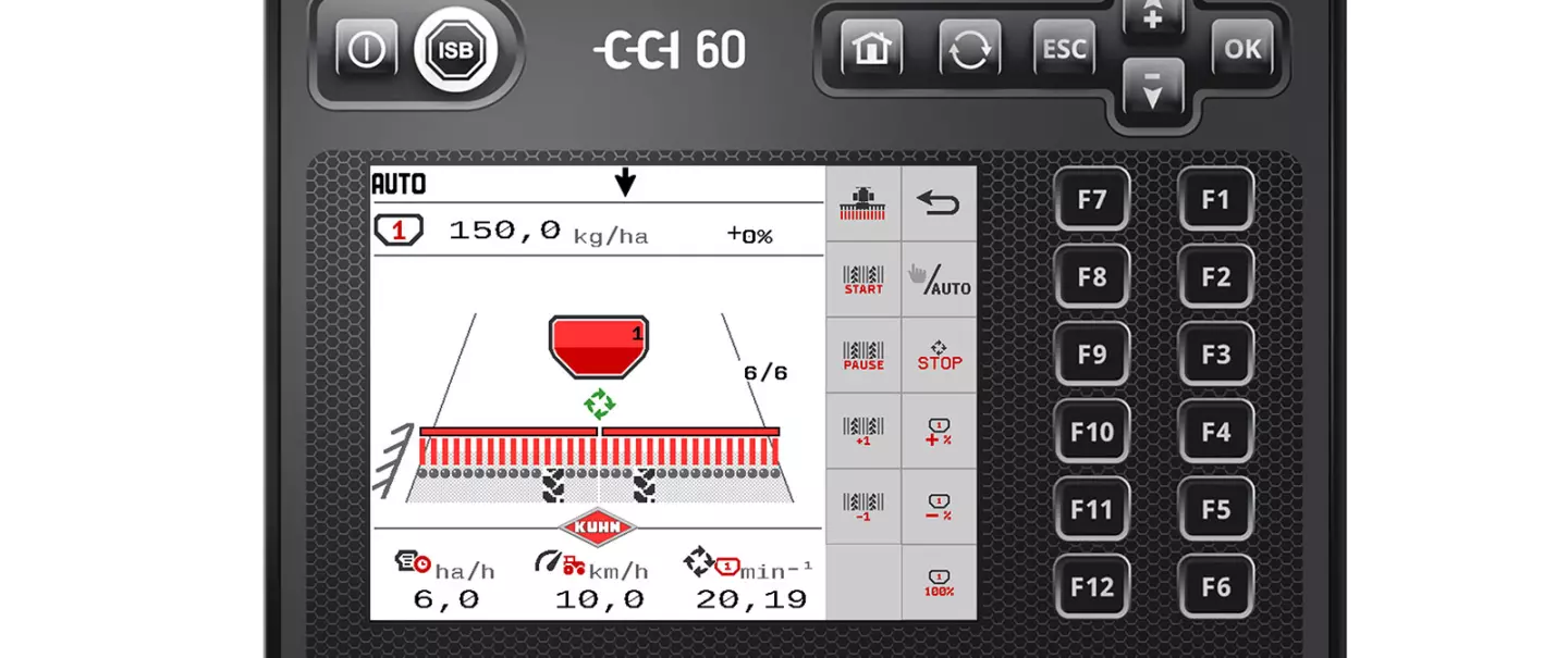 Photo of CCI 60 ISOBUS terminal with a seed drill view