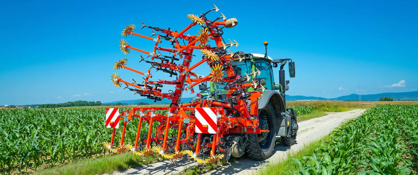 The ROWLINER row-crop cultivator at work in a field